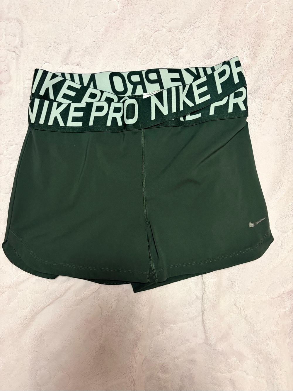Nike Dark Green Pro Performance Shorts with White Logo Waistband